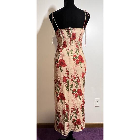 Reformation Kourtney Red Green Floral Woven Sleeveless Midi Dress Slit Size 8 - Picture 5 of 10